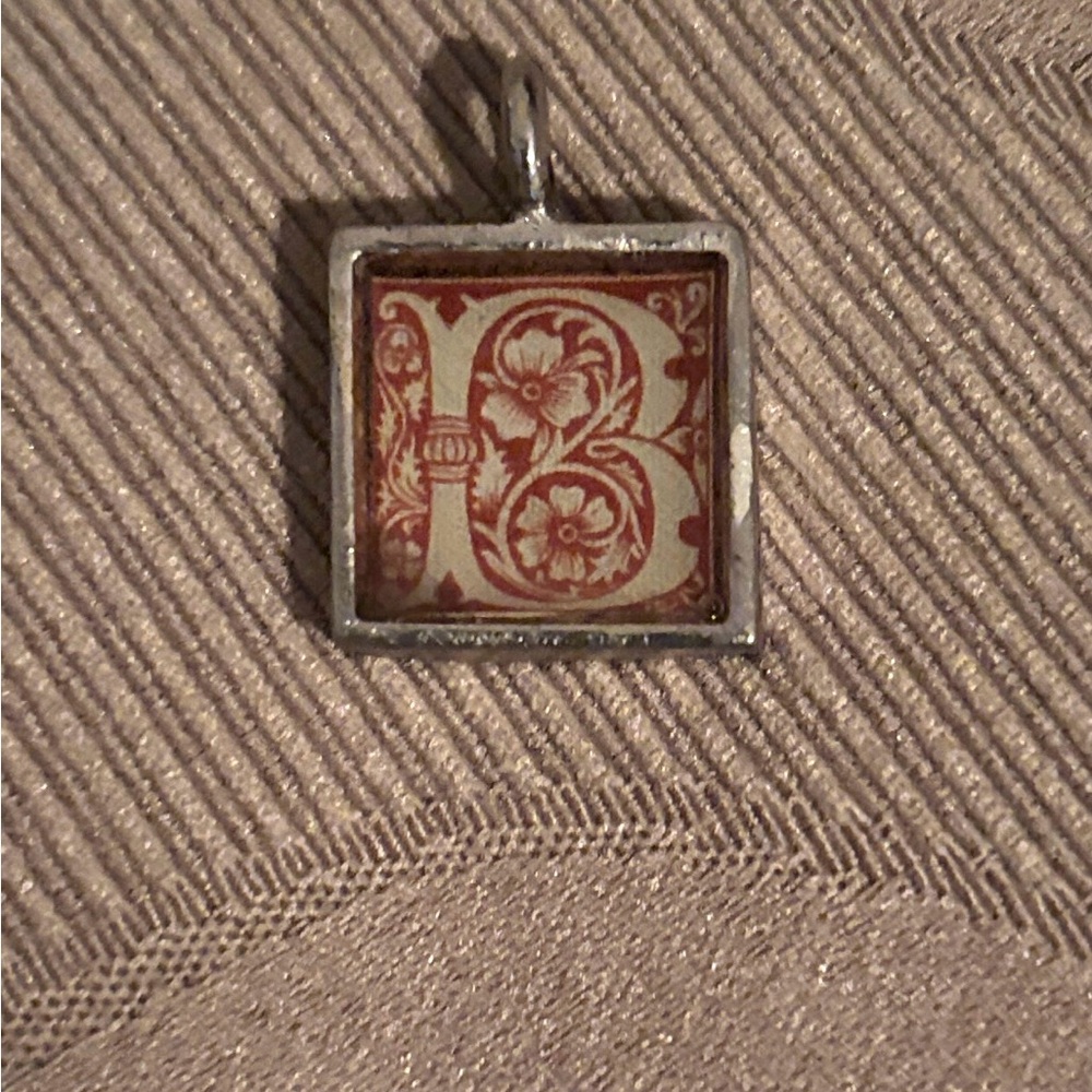 Square Silver and Red tile Pendant